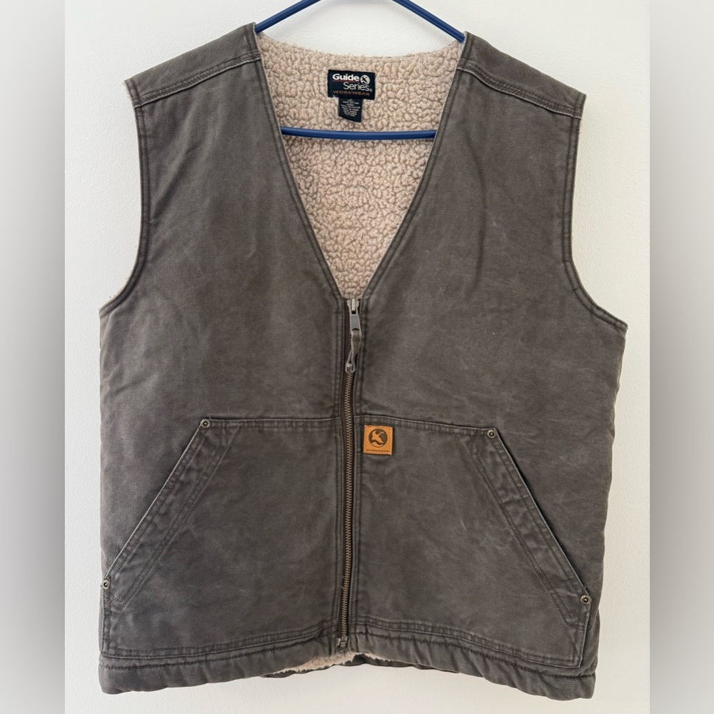 Guide Series Workwear Brown Canvas Sherpa Lined Vest  Sz M